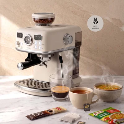 Комплект Еспресо машина 2в1 MUHLER MCM-599AZ Dune + 2х 95ml и 2х 250ml чаши за еспресо и капучино Luigi Ferrero Coffeina