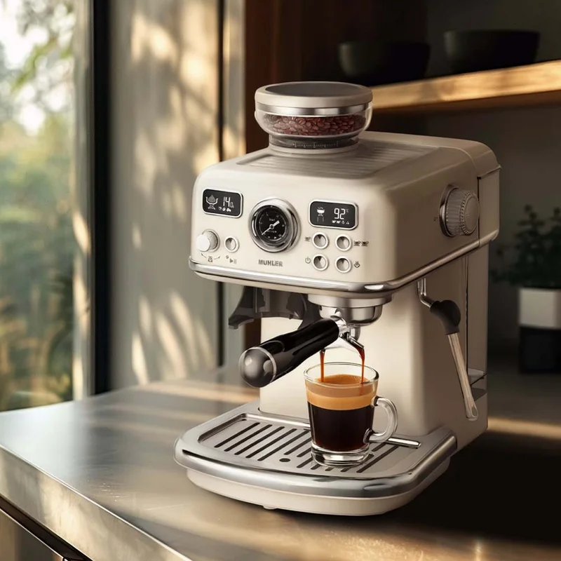 Еспресо машина 2в1 MUHLER MCM-599AZ Dune Barista Studio,19 бара, 1.8 л резервоар,Кафемелачка, LED дисплей