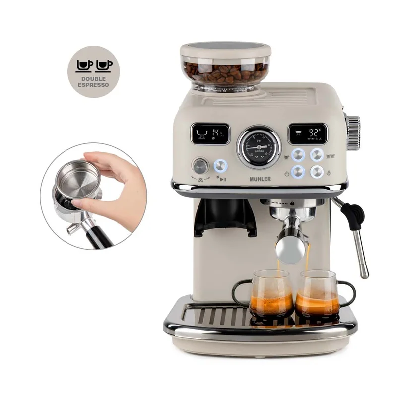 Комплект Еспресо машина 2в1 MUHLER MCM-599AZ Dune + 2х 95ml и 2х 250ml чаши за еспресо и капучино Luigi Ferrero Coffeina