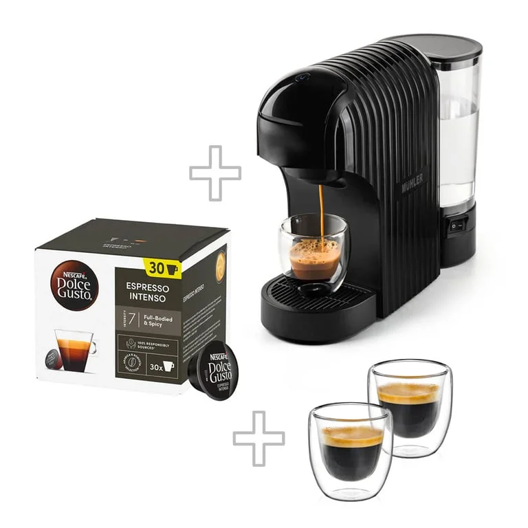 Комплект Еспресо машина 3в1 Muhler MCM-601 + 2 чаши за еспресо Luigi Ferrero Coffeina 80ml + 30 капсули Dolce Gusto Espresso Intenso