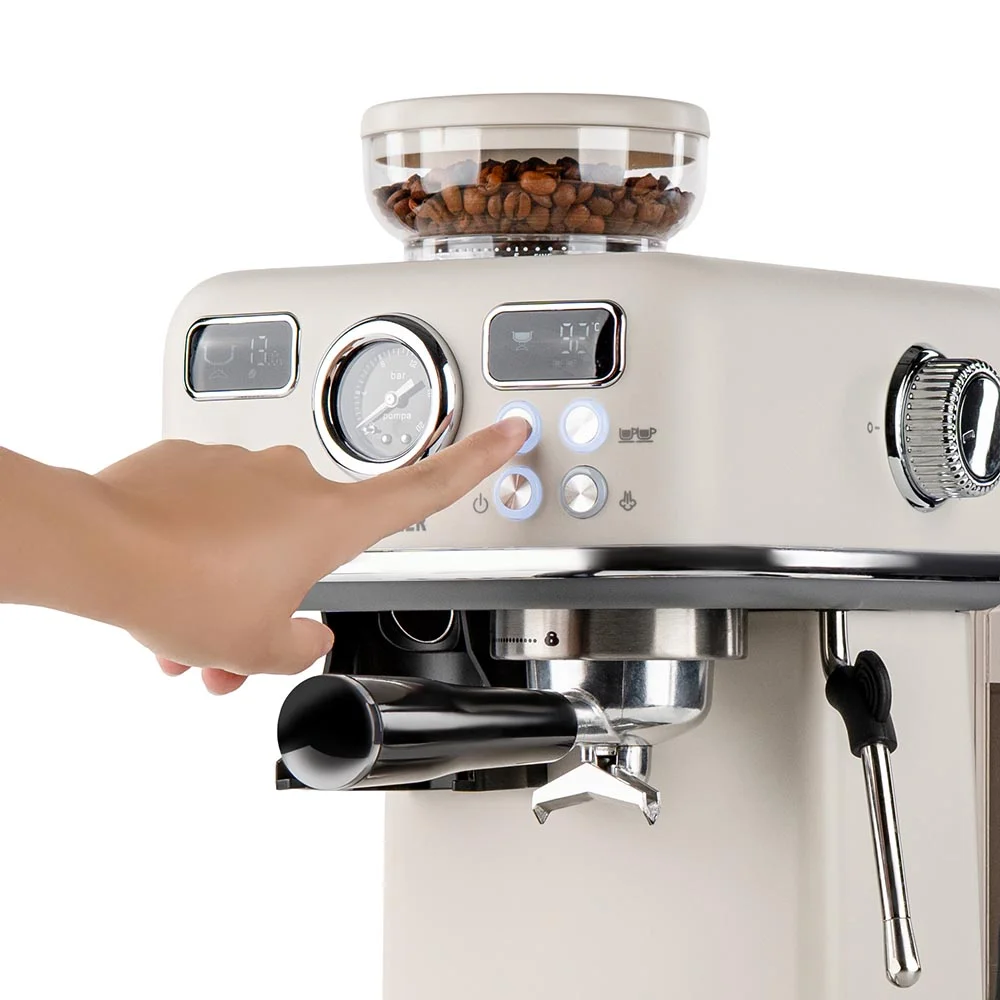 Еспресо машина 2в1 MUHLER MCM-599AZ Dune Barista Studio,19 бара, 1.8 л резервоар,Кафемелачка, LED дисплей