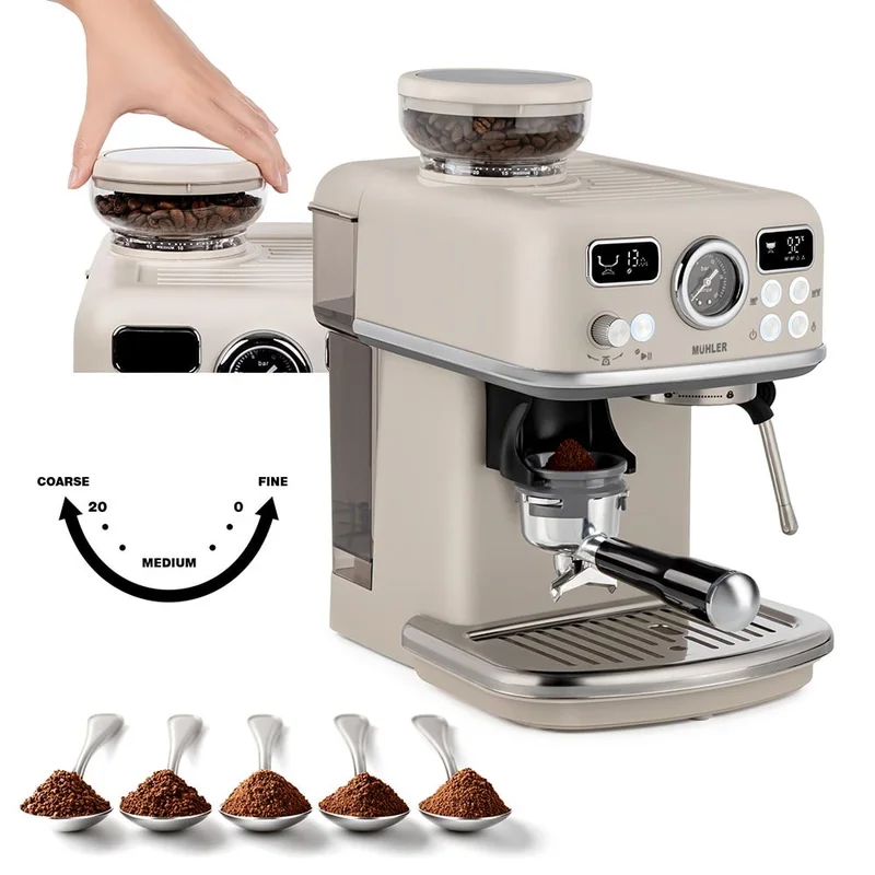 Комплект Еспресо машина 2в1 MUHLER MCM-599AZ Dune + 2х 95ml и 2х 250ml чаши за еспресо и капучино Luigi Ferrero Coffeina