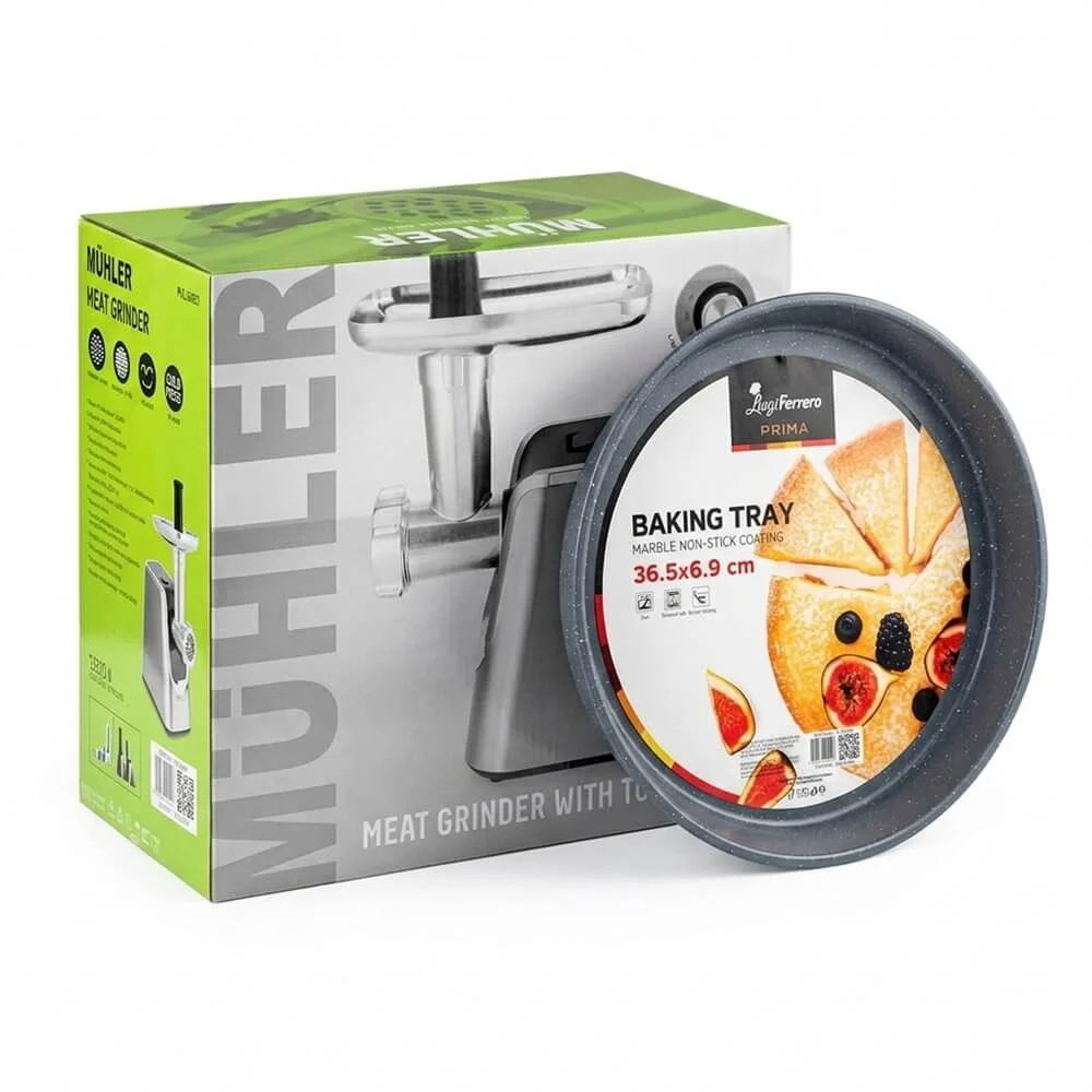 Bundle and Save 33% - Meat Grinder with Tomato Juicer Muhler MG-1808TS + Baking Tray Luigi Ferrero Prima 36.5x6.9cm
