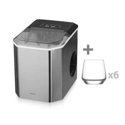 Kомплект Компресорен ледогенератор Muhler MI-1519BS + 6 х 345ml чаши за алкохол Luigi Ferrero серия Spigo