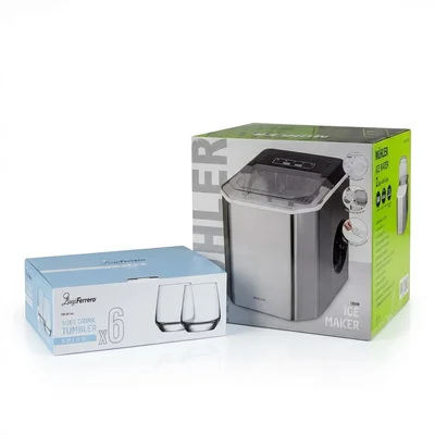 Kомплект Компресорен ледогенератор Muhler MI-1519BS + 6 х 345ml чаши за алкохол Luigi Ferrero серия Spigo