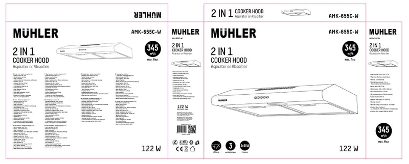 Абсорбатор Muhler AMK-655C-W, класик, 344.7 м ³/ч, 2x60W