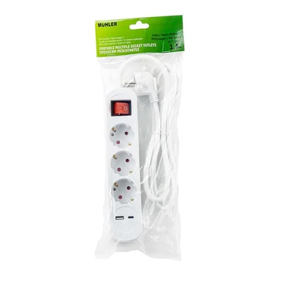 Portable multiple socket outlets with key,with 3-way+2-way USB ports type A
