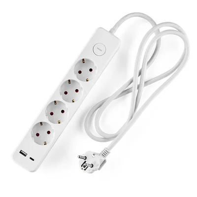 Разклонител Muhler с ключ, 4гн. +2X USB порта тип А+C(бързо зарядно)