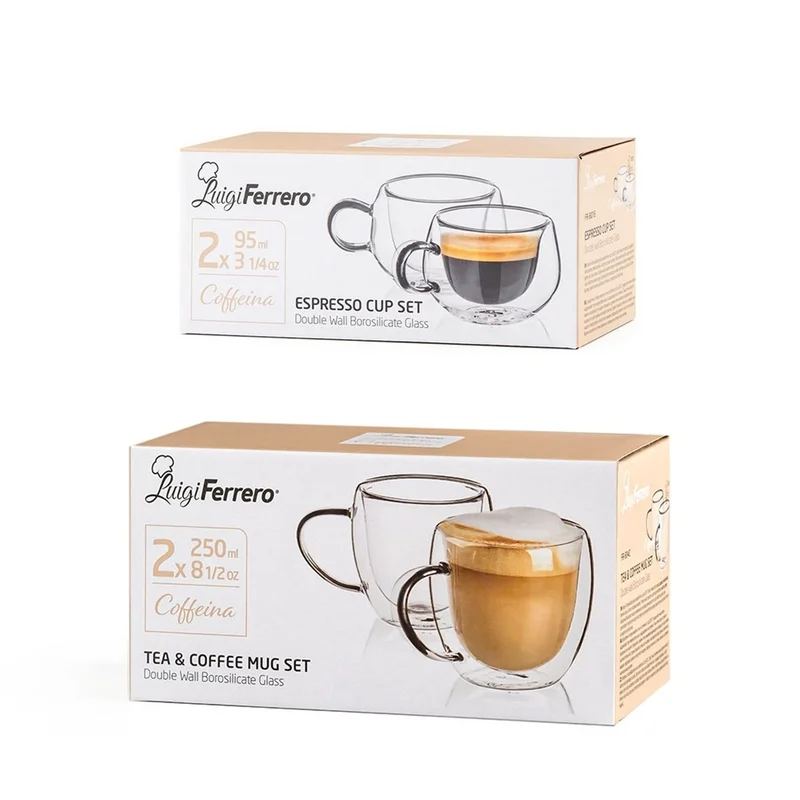 Комплект Еспресо машина 2в1 MUHLER MCM-599AZ Dune + 2х 95ml и 2х 250ml чаши за еспресо и капучино Luigi Ferrero Coffeina
