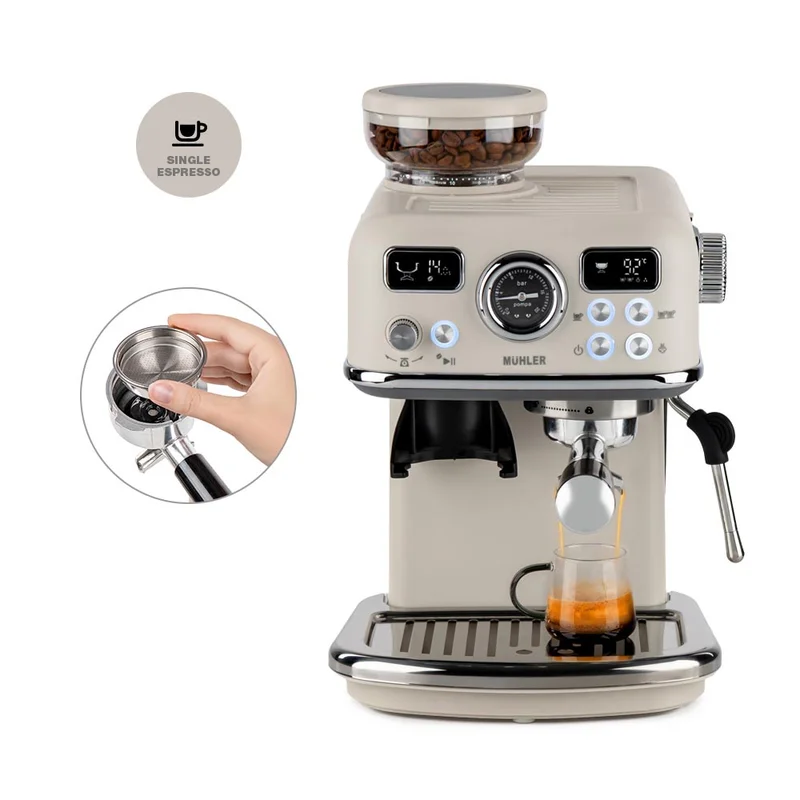 Комплект Еспресо машина 2в1 MUHLER MCM-599AZ Dune + 2х 95ml и 2х 250ml чаши за еспресо и капучино Luigi Ferrero Coffeina