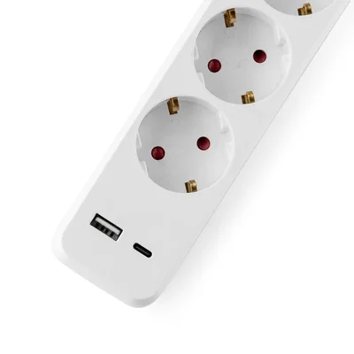 Разклонител Muhler с ключ, 4гн. +2X USB порта тип А+C(бързо зарядно)