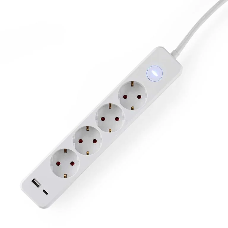 Разклонител Muhler с ключ, 4гн. +2X USB порта тип А+C(бързо зарядно)