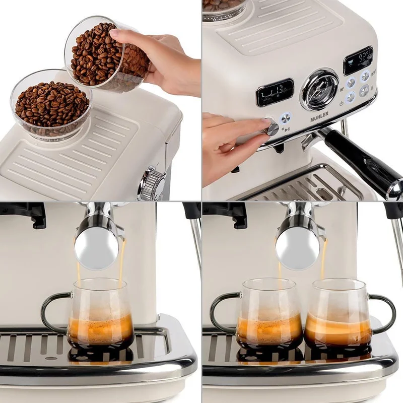 Комплект Еспресо машина 2в1 MUHLER MCM-599AZ Dune + 2х 95ml и 2х 250ml чаши за еспресо и капучино Luigi Ferrero Coffeina